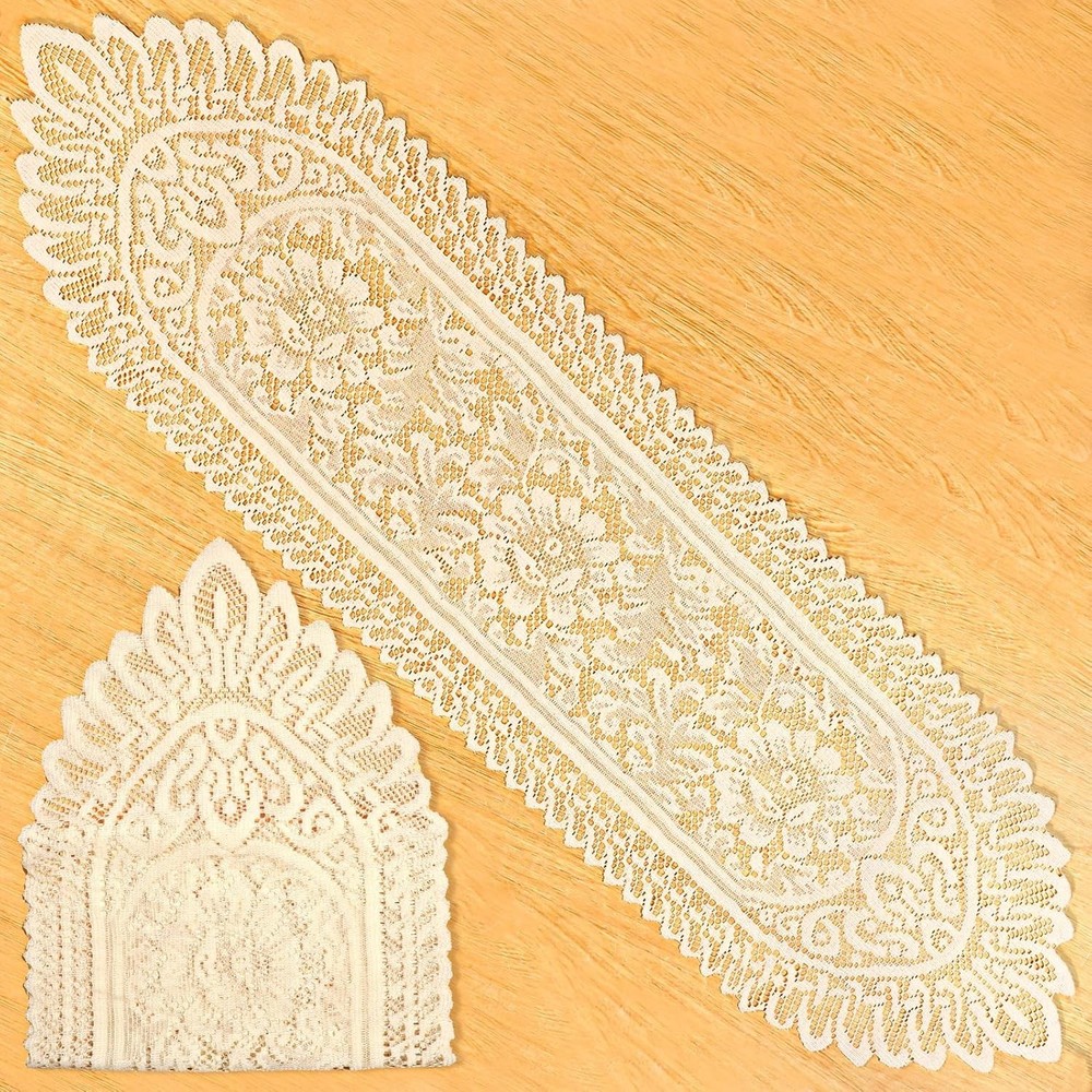 2 Pack Cotton Crochet Lace Rectangular Table Runner Doilies Table Dresser Scarf