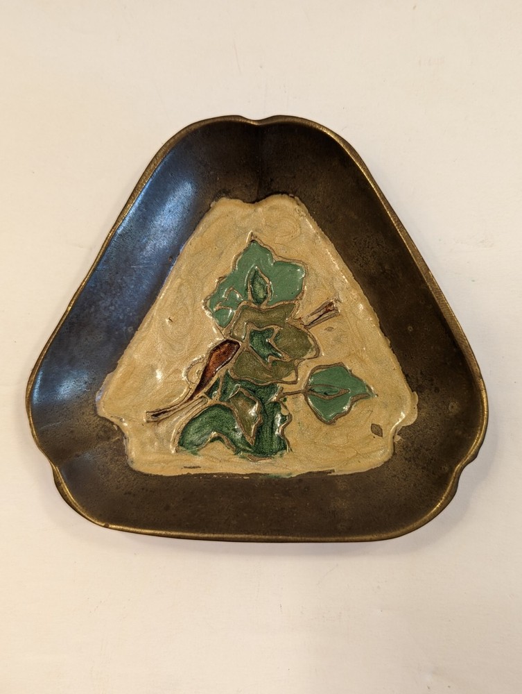 Enamel On Brass Floral Triangle Trinket Dish