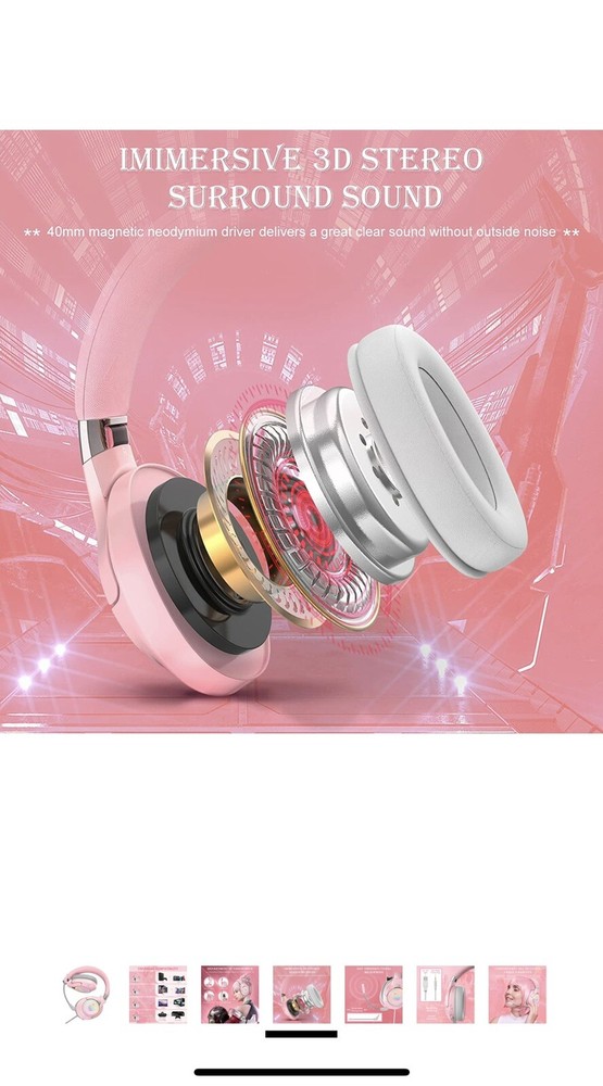 Foldable Pink Gaming Headset Compatible