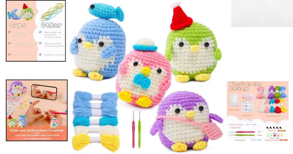 Adorable Penguin Crochet Kit for Beginners – Includes Yarn, Hooks, and Tutorials