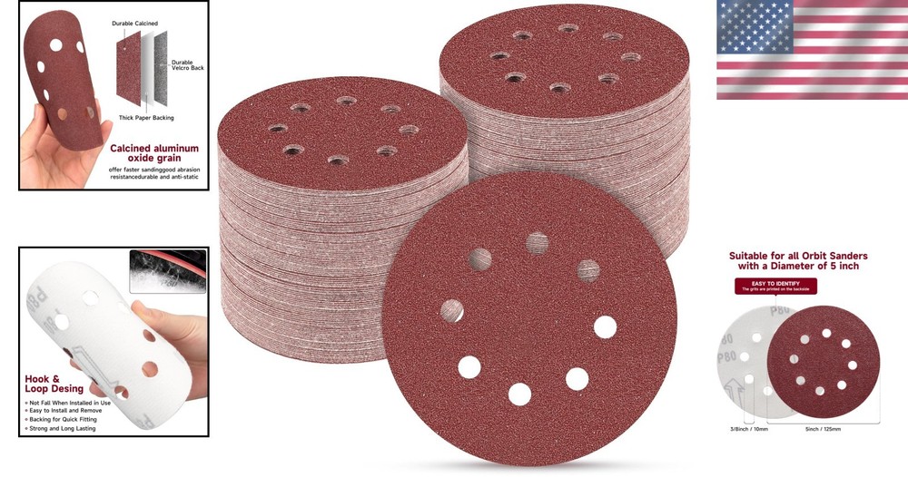 100-Pack 5-Inch 80 Grit Hook & Loop Sanding Discs