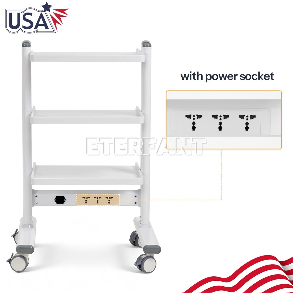 Lab Trolley Rolling Cart 3-Layer ABS Lab Serving Cart with Wheels/Socket