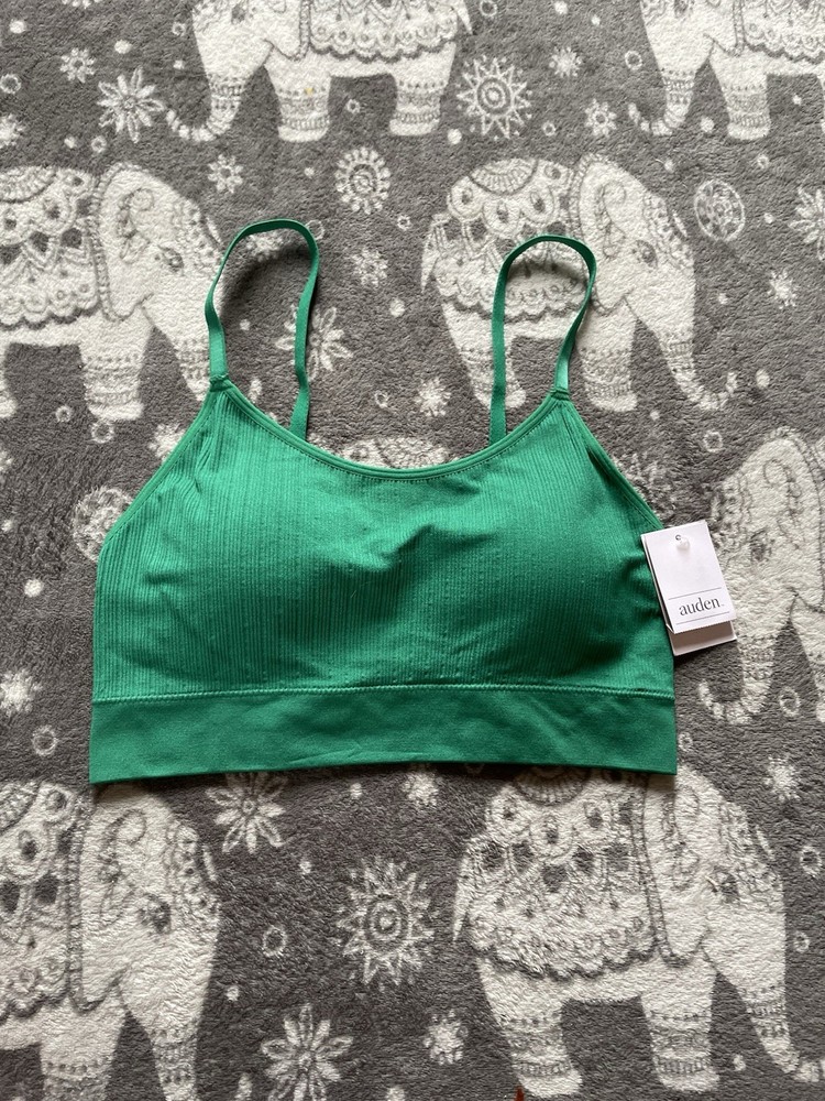 Auden Lightly Lined Bralette Simple Pullover Style Size M Green NWT
