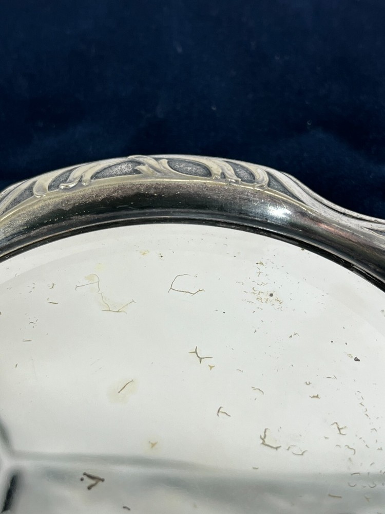 Handheld Glass Mirror Antique G Silver German Silver