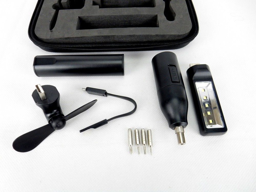 Power Driver Portable USB Tool Kit, Work Light, Fan, 4 Precision Bits, #UQ7722