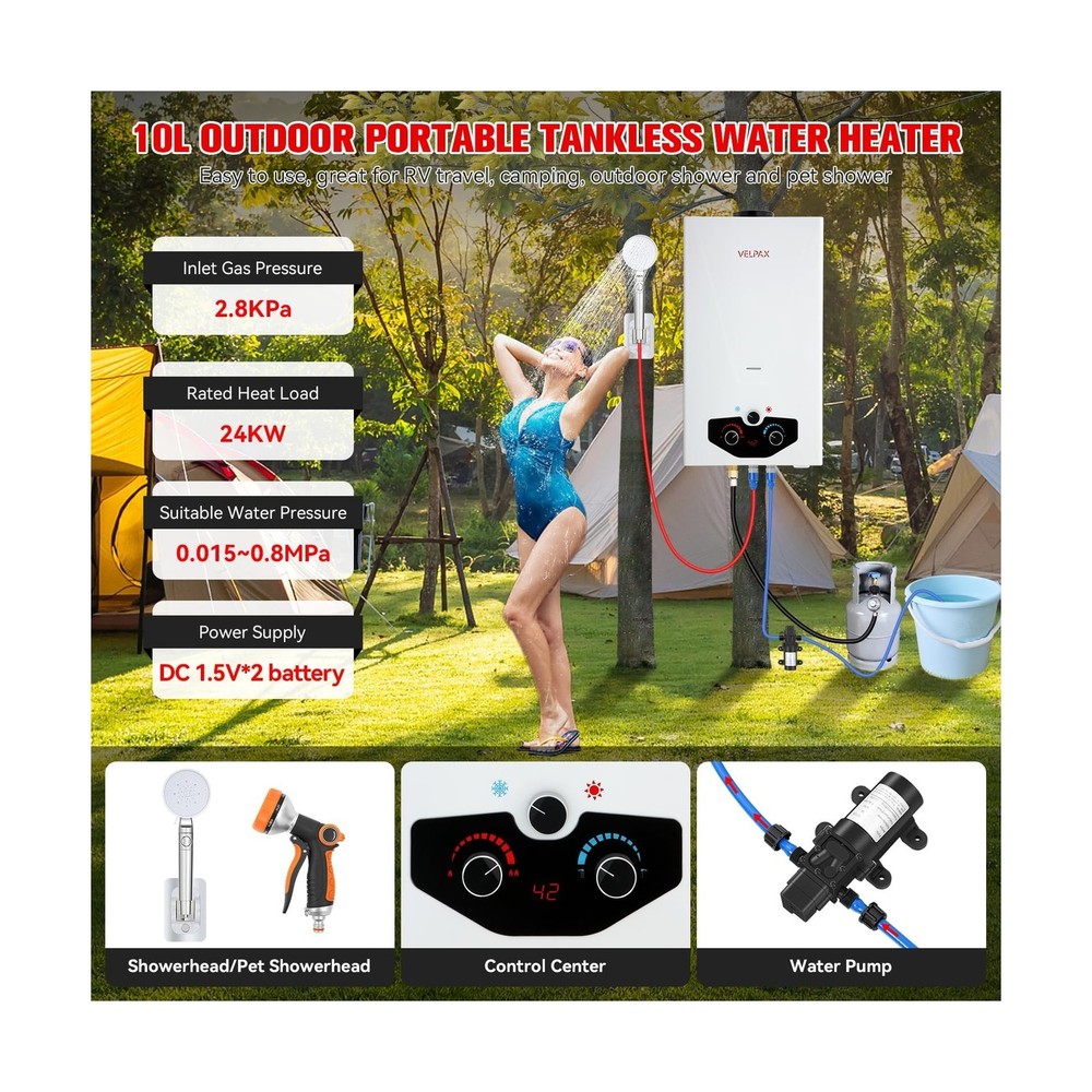 Tankless Water Heater Propane,2.64GPM 10L Outdoor Portable water heater,with ...