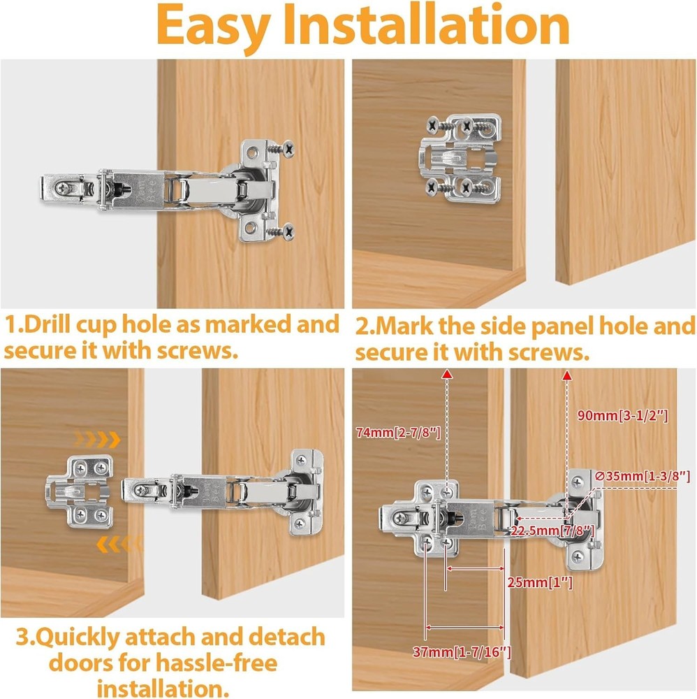 Adjustable 175° Soft-Close Hinges for Frameless Cabinets – 2 Pack, Easy Install