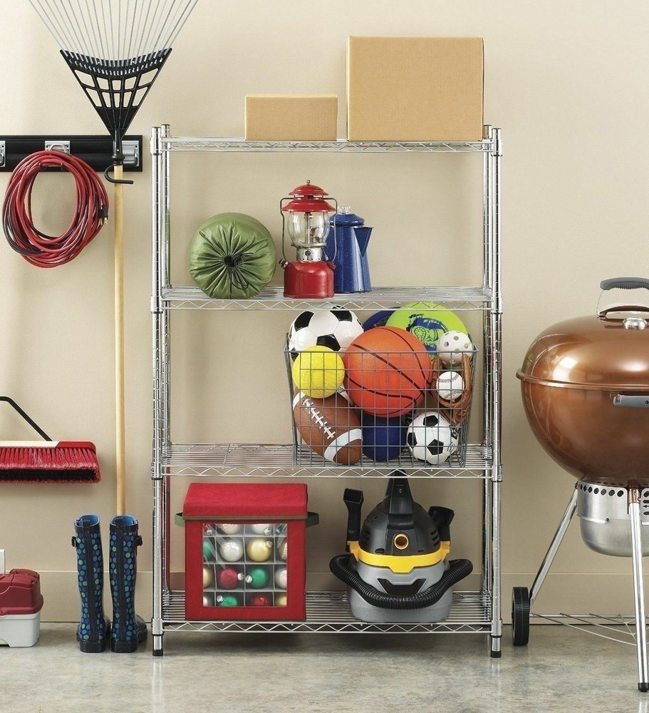 4 Tier Wire Shelving Unit Adjustable Metal Shelf Rack Kitchen Storage Organizer