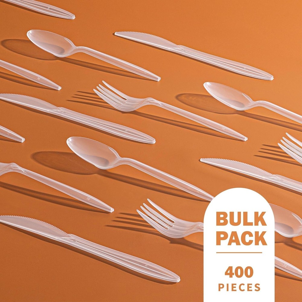 PLASTICPRO 400 Pack Disposable Plastic Utensils Assorted Colored White