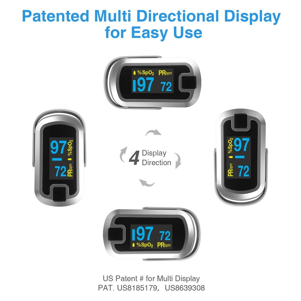 OLED Finger Pulse Oximeter, O2 Meter, Dual Color White/Silver