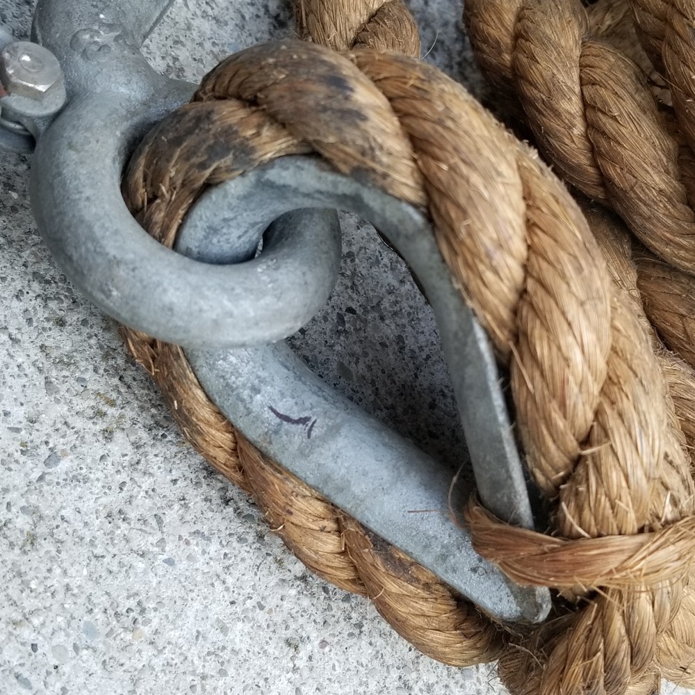 Authentic Antique Barn Rope Hook Approx. 17ft Length 1in thick