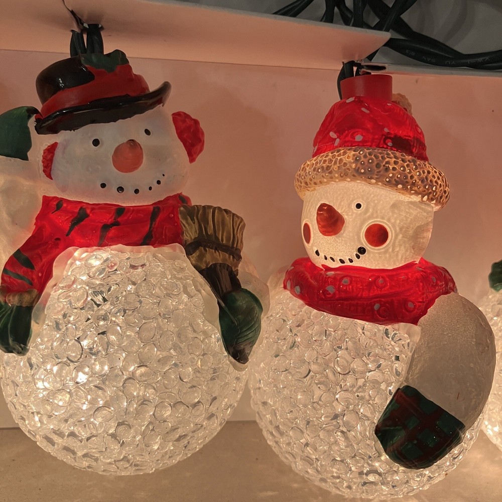 Kurt S Adler 10 Light Set with 5 Melted Plastic Popcorn Snowman String Light Box