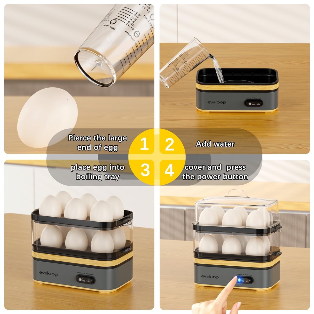 Rapid Egg Cooker Electric 12 Eggs Capacity, Soft, Medium, Hard Boiled, Poache...