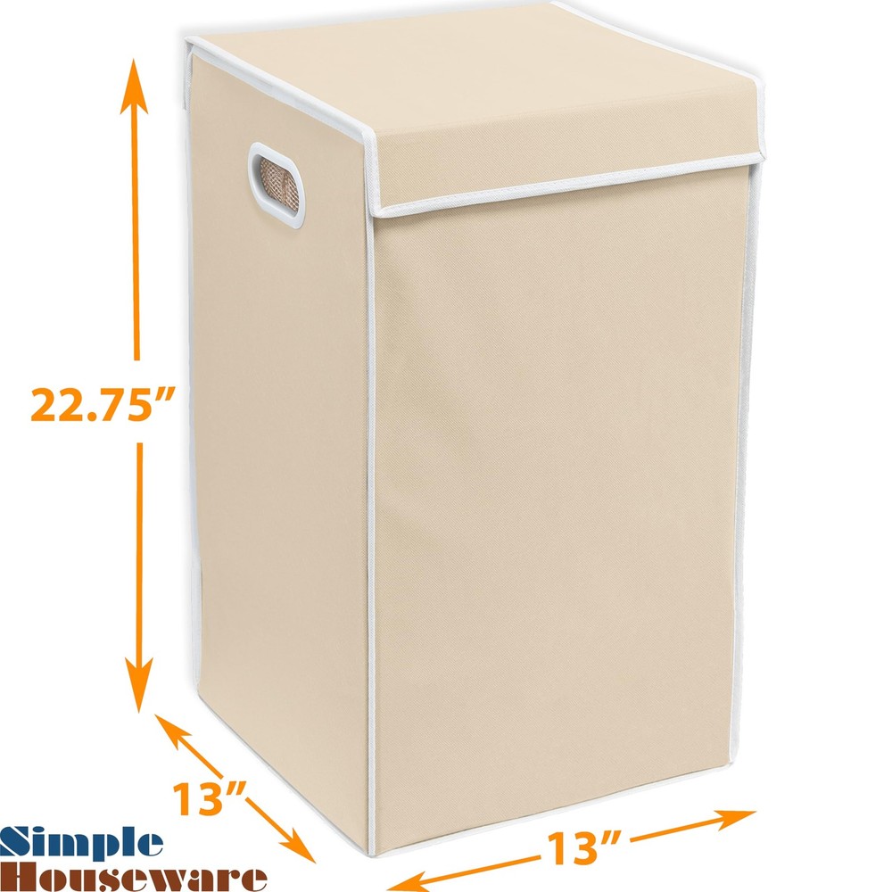 Foldable Laundry Hamper Basket with Lid, Beige
