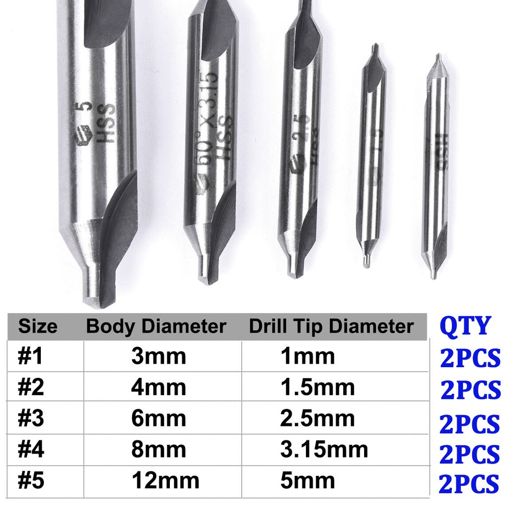 10Pcs 60 Degree Countersink Double Ended Center Drill Bits HSS Machining Tools