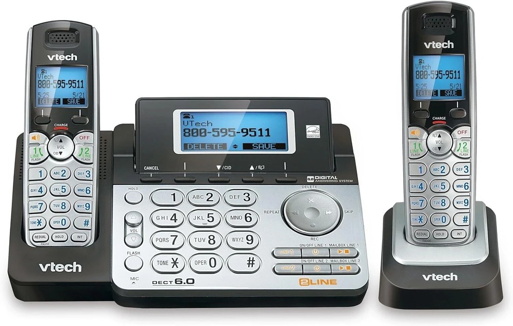 VTech 2-Line Cordless Phone System with Answering Machine & Mailbox 2 Handsets