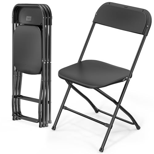 4 Pack Black Folding Chairs - Portable Stackable Steel Frame, 350lb Capacity for