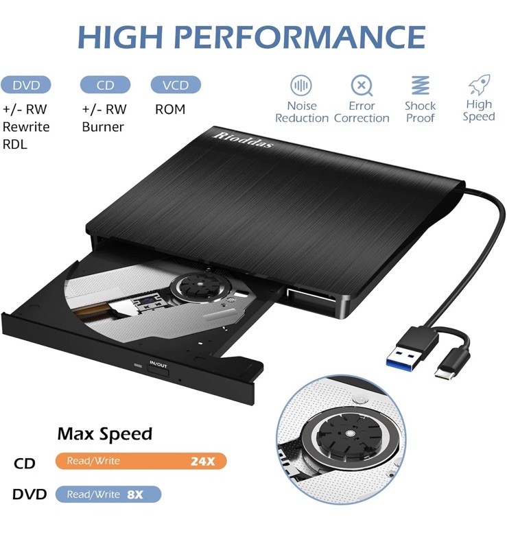 Disk Duplicator External DVD Drive USB 3.0 Type C Portable CD