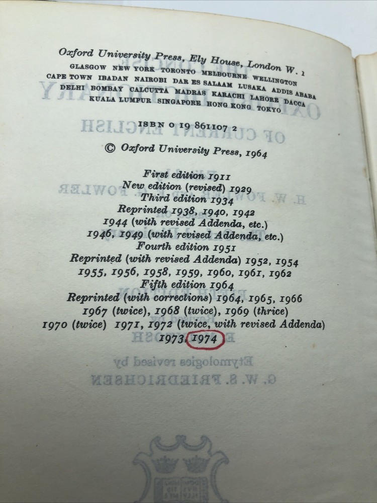 concise oxford english dictionary fifth edition