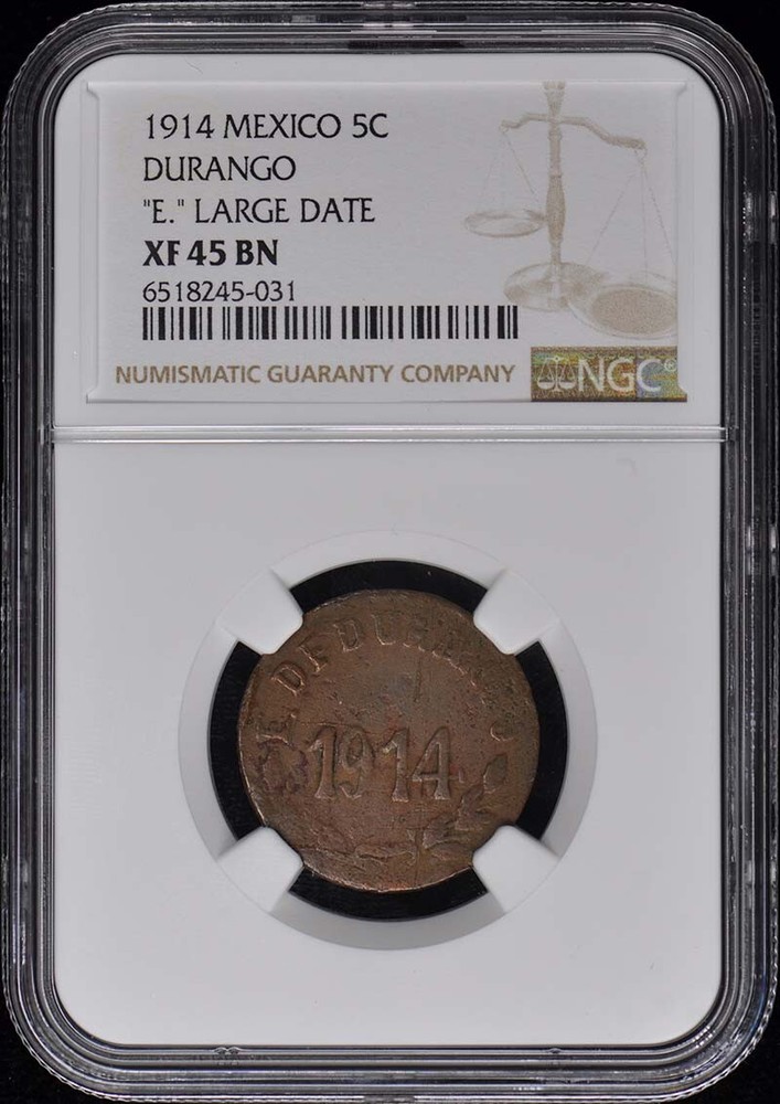 1914 MEXICO DURANGO 5C NGC XF45BN