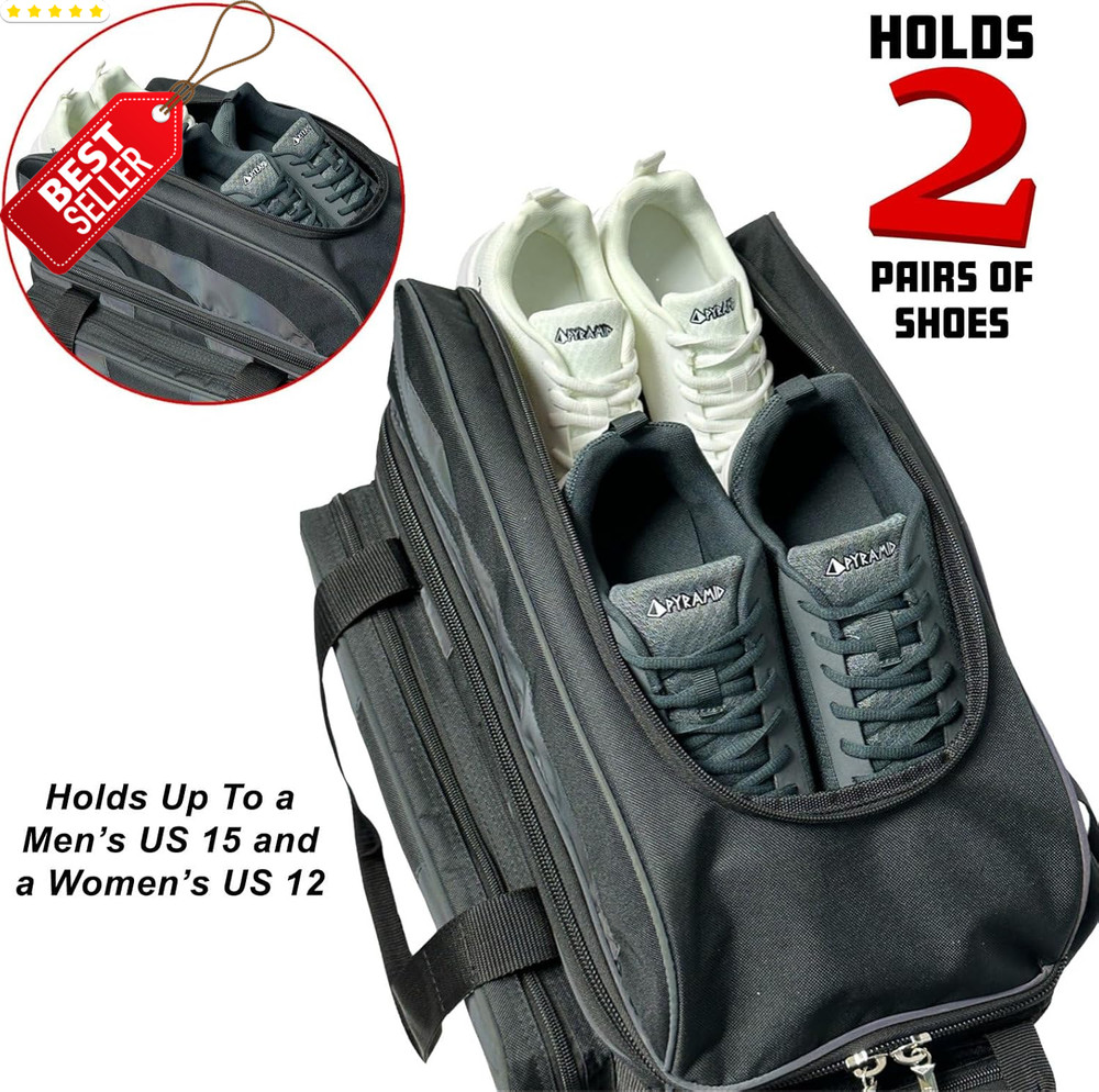 Deluxe Double Roller 2 Ball Bowling Bag Shoe Compartment Accessory Pockets US