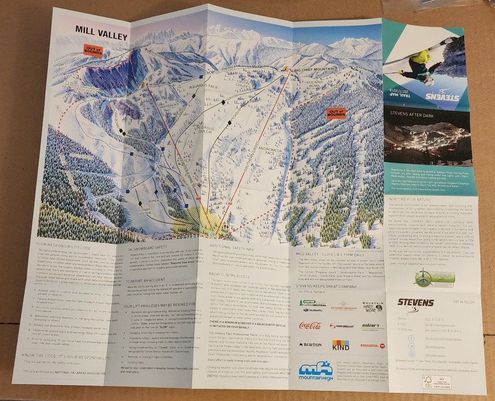 2017/18 STEVENS PASS SKI AREA TRAIL MAP. WASHINGTON. MINT