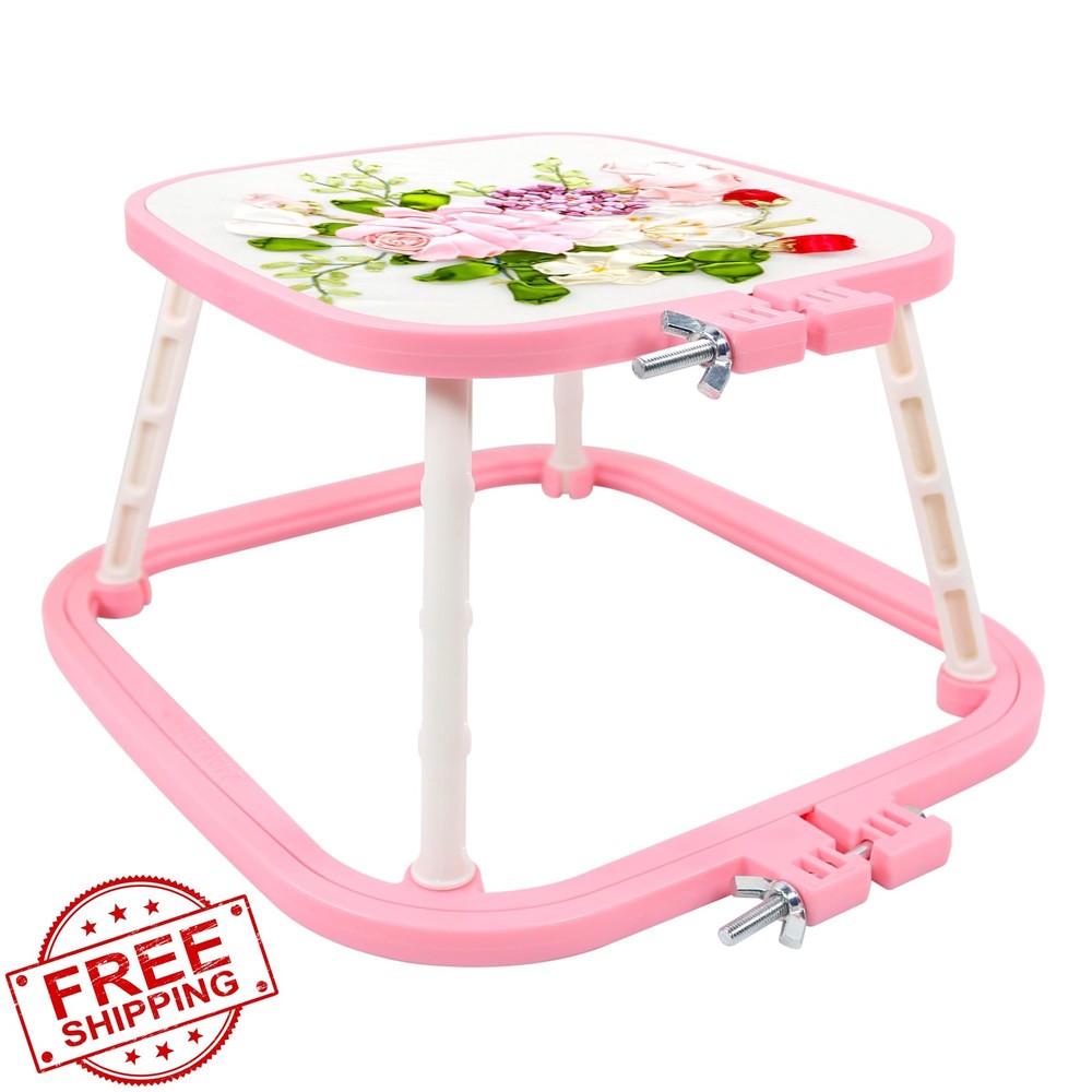 2-Layer Embroidery Frame Stand Adjustable Pink Small