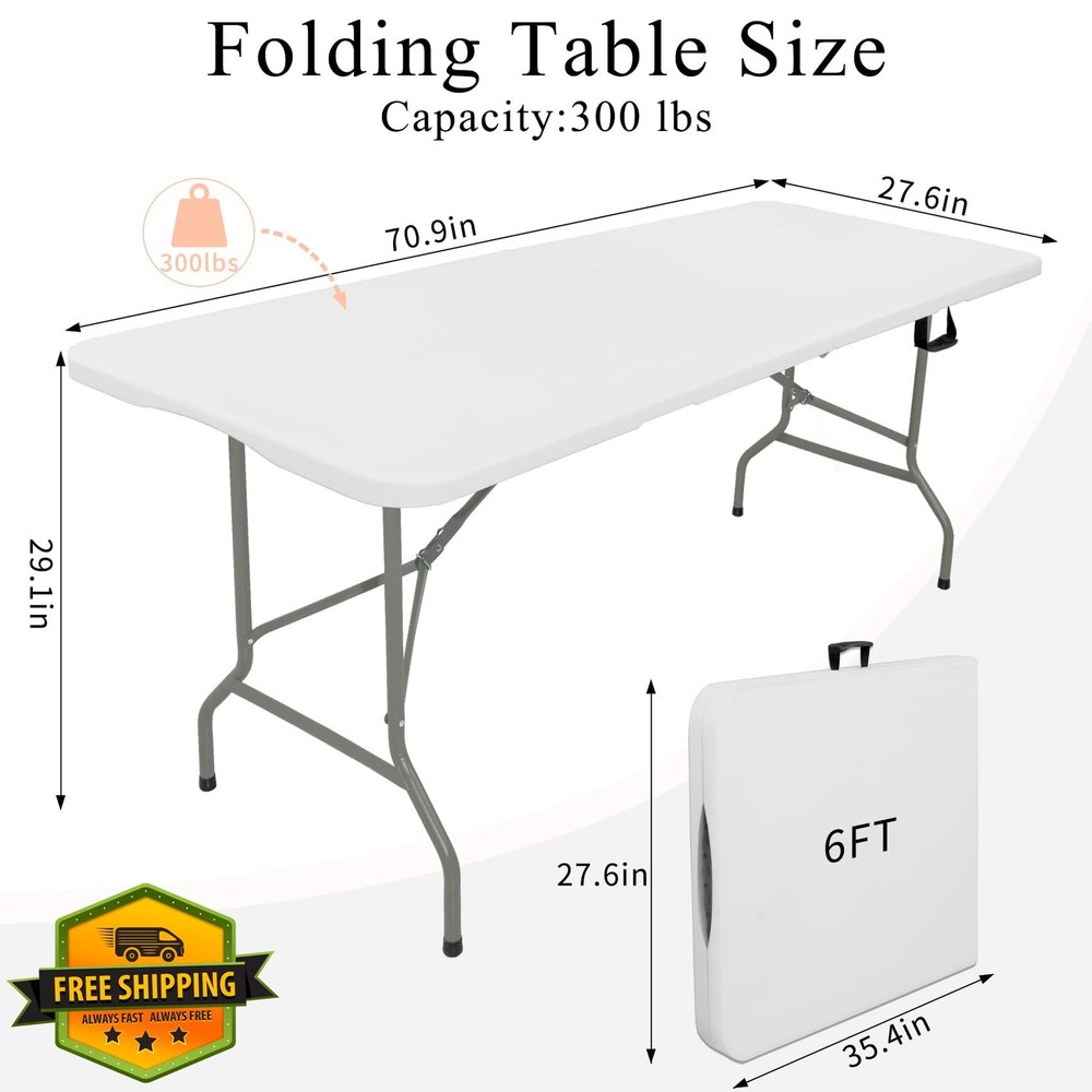 JALANCY Folding Table Set 2pc White 5.85FT
