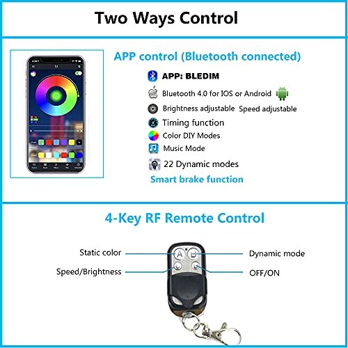 12Pcs Wireless RF Remote APP Control RGB Motorcycle LED Light Kits Flexible