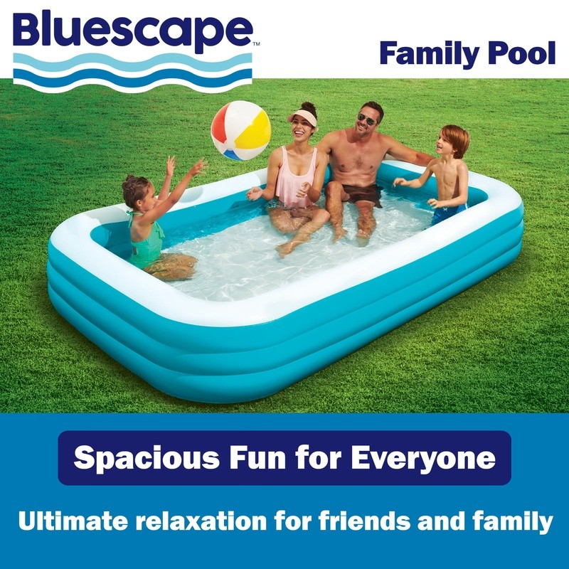 10ft Inflatable Family Pool Rectangular Above Ground Easy Setup Puncture Proof