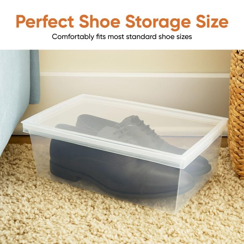Shoe Box Modern Storage Container 2 Pack - 6.5 Quart/6 Liter, Stackable Plast...