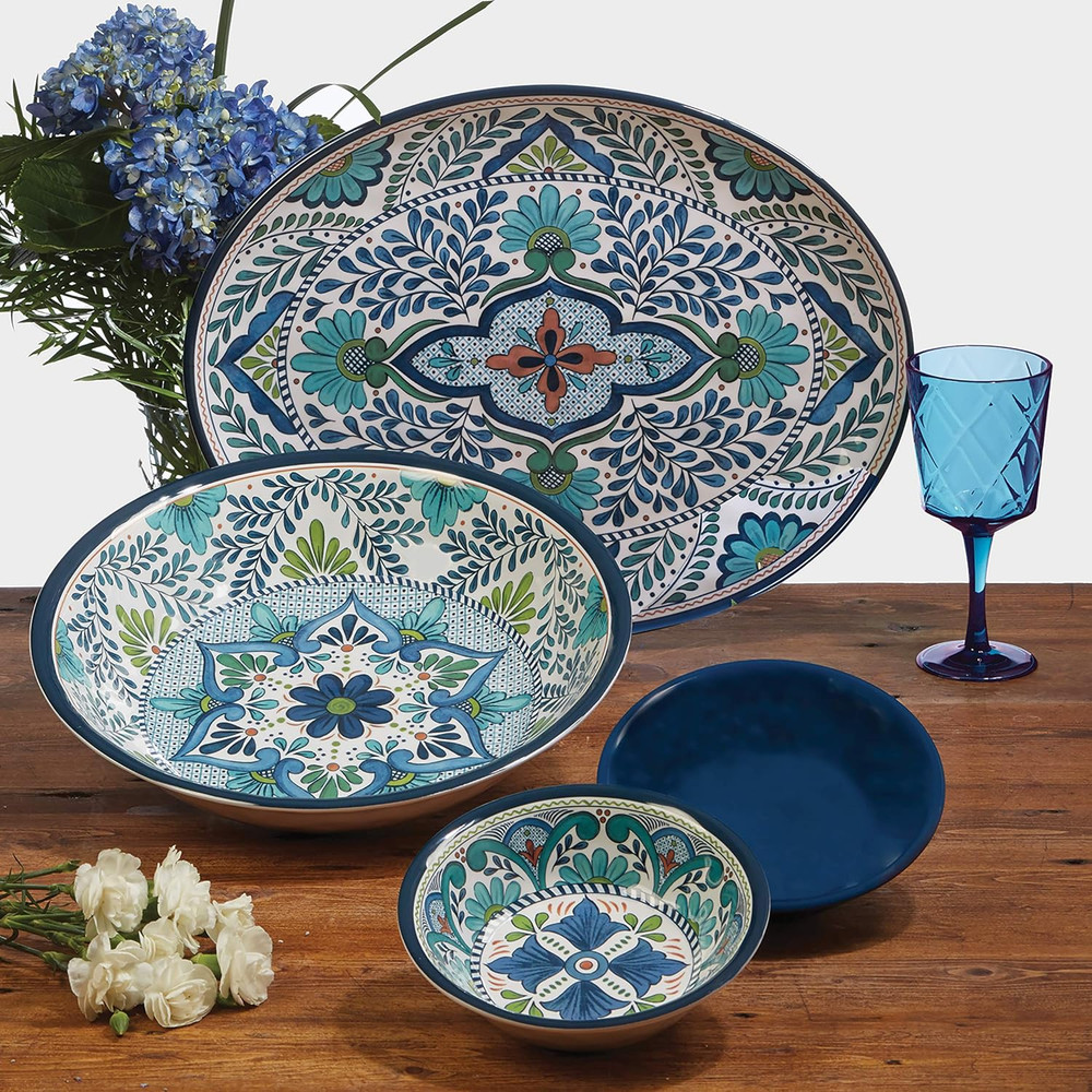 Talavera 3-Piece Melamine Hostess Serveware Set – Chip & Dip Server, 3-Section R