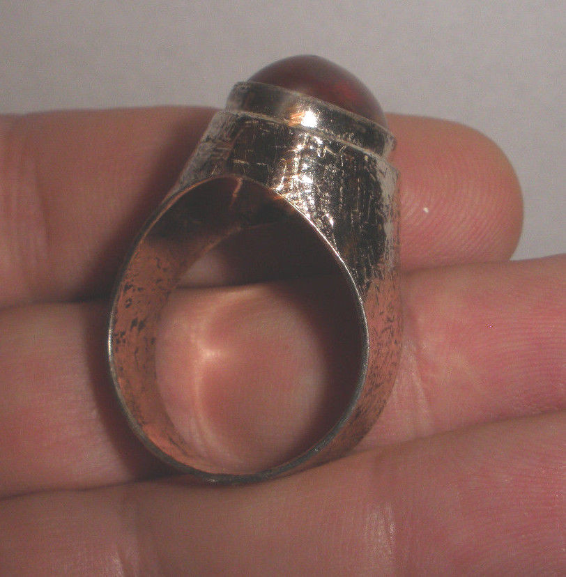 Large sterling silver modernist textured amber signed ring size 13