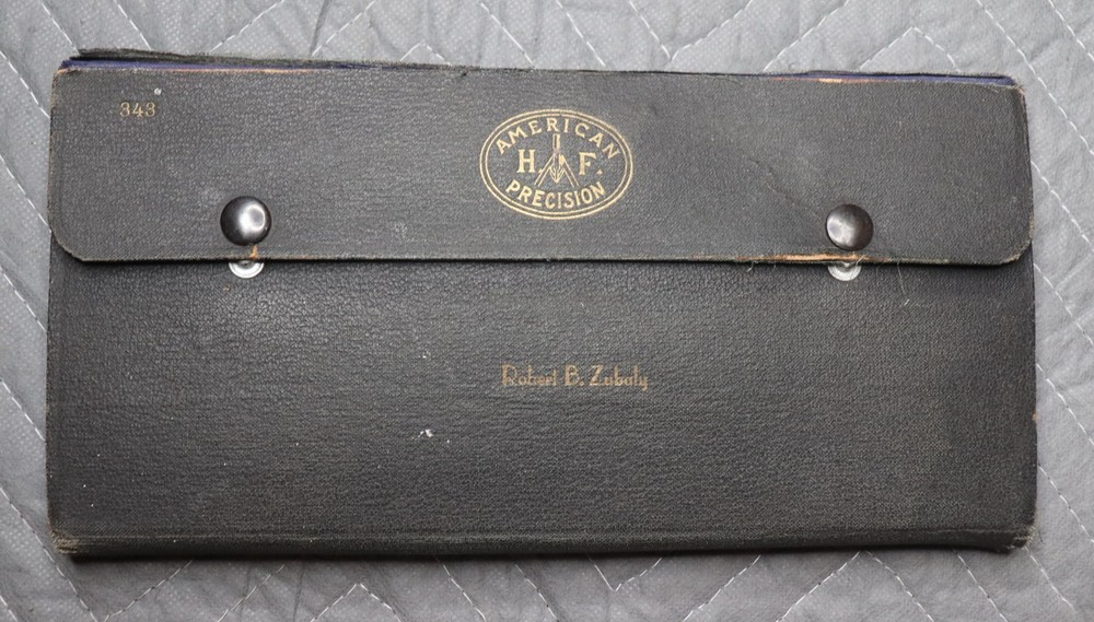 Vintage American H.F. Precision Drafting Compass Set Complete Engineer Tools