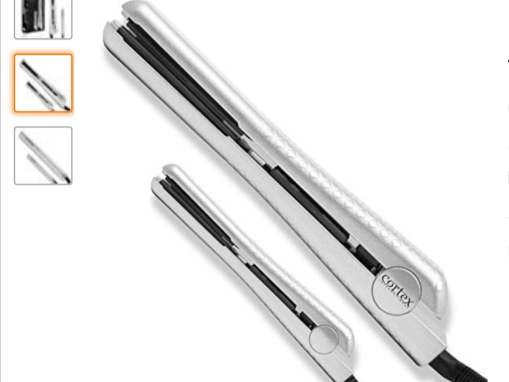 CORTEX BLK. Flat Iron DUET SET Silver 100% Solid Ceramic Plates Ionic Technology