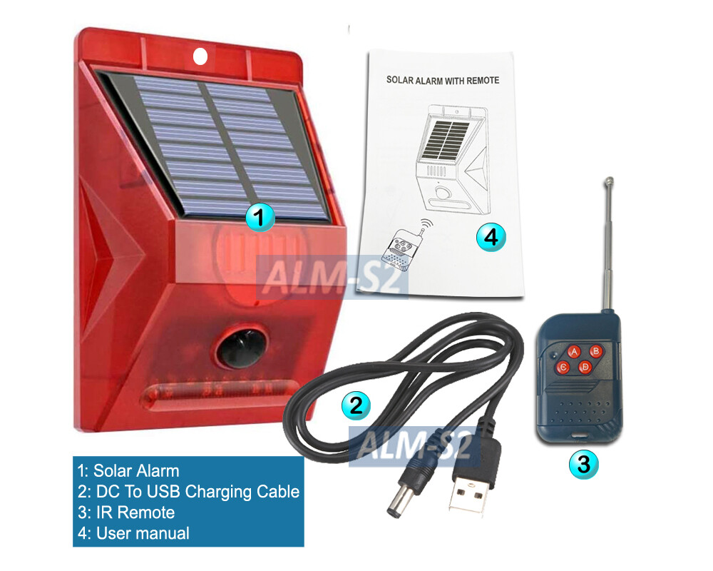Solar Motion Sensor Alarm  110dB Siren Red Strobe Light for Home Security