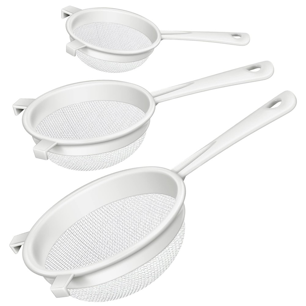 3 Pcs Plastic Nylon Mesh Strainer Colander with 3 Inch, 5 7 White