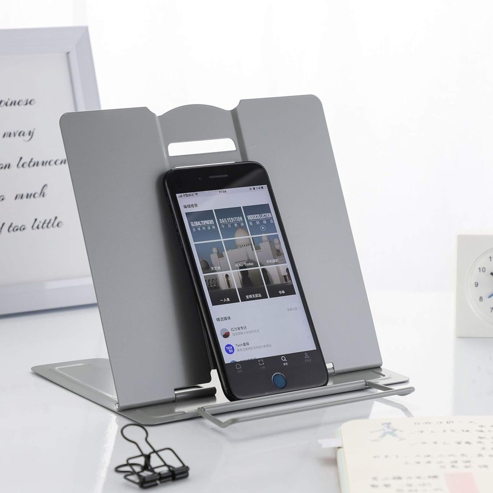 Portable and Foldable Grey Book Holder with 6 Adjustable Positions