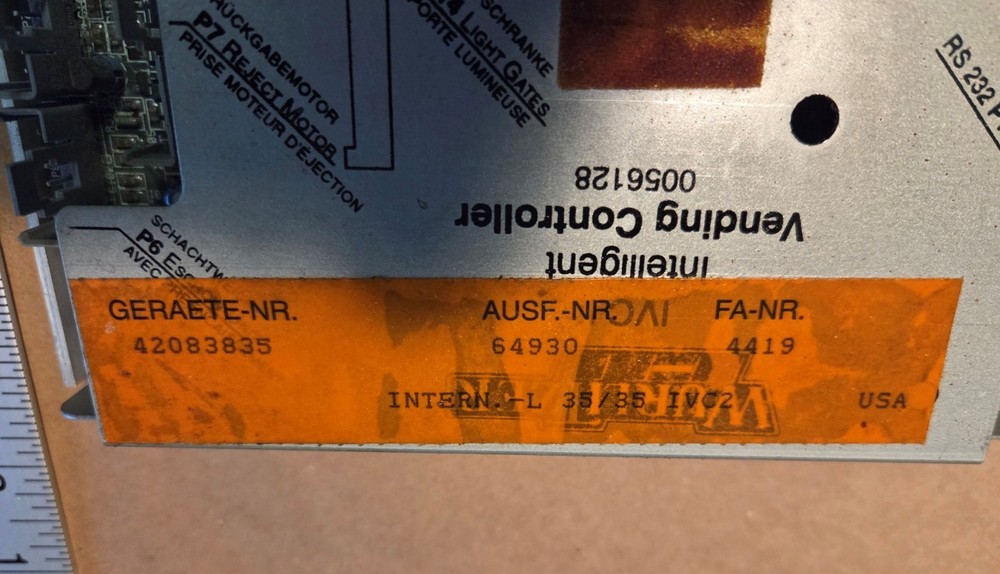 Wurlitzer IVC II vending machine main control board - Tested Good