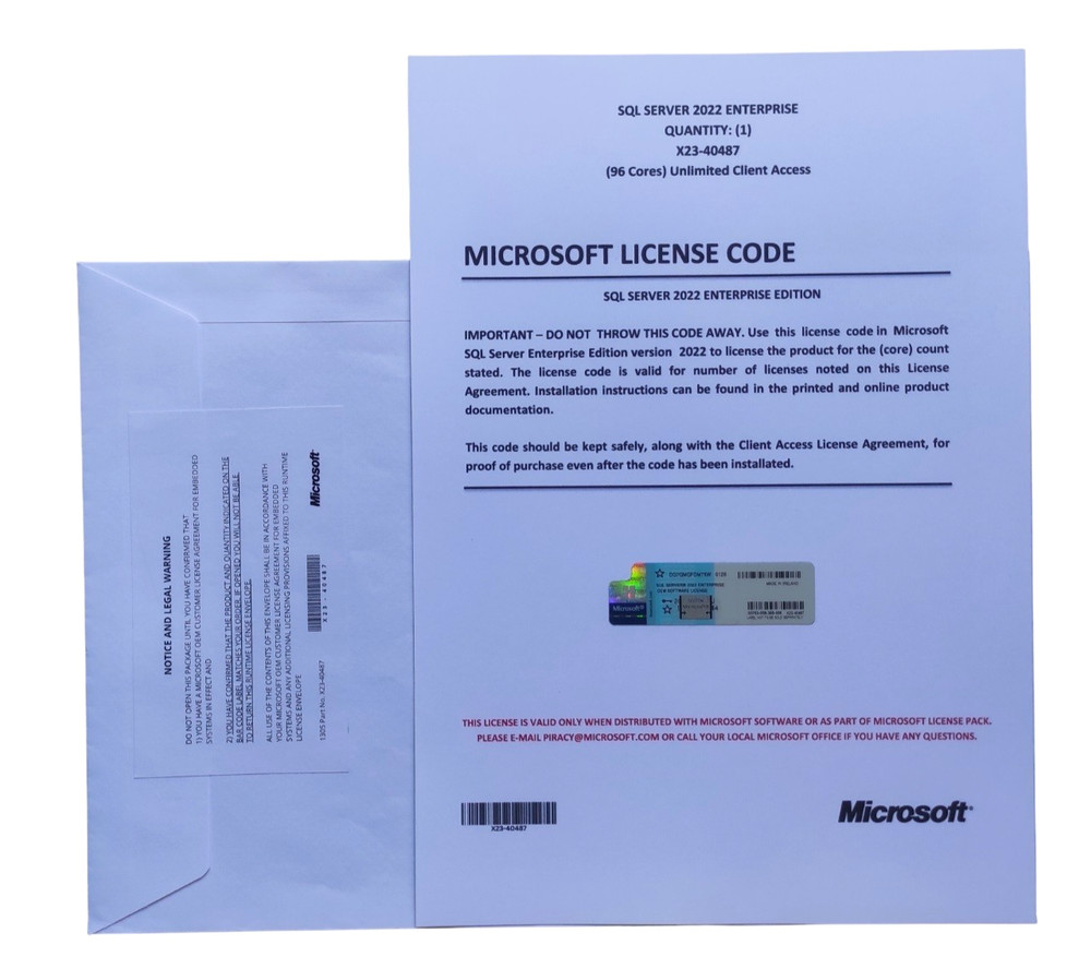 SQL Server 2022 Enterprise 96 Core License with unlimited User CALs