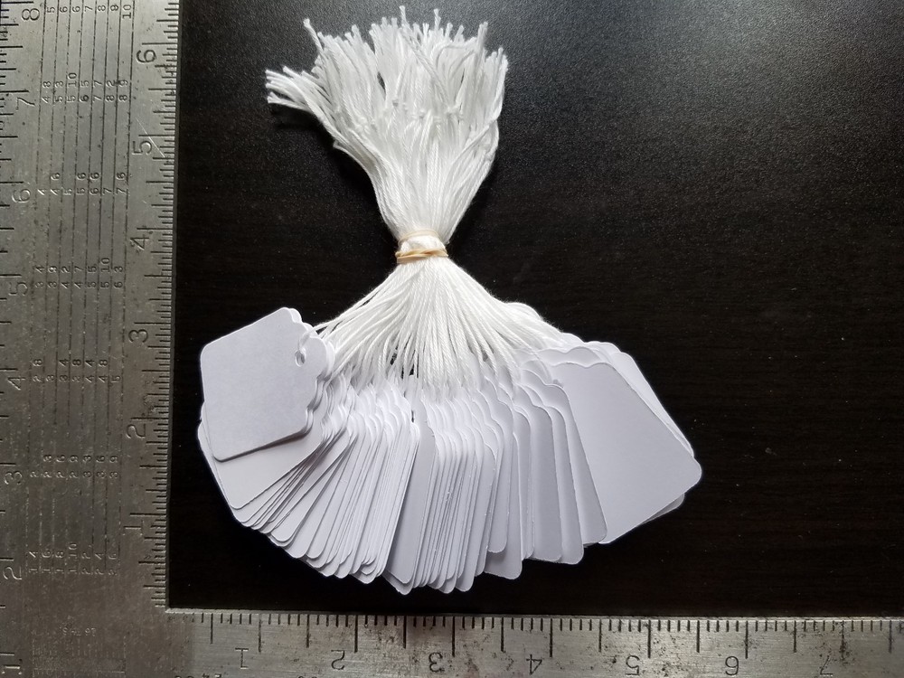 100 Blank White Merchandise Price Tags with Strings Size #6 Retail Strung Label