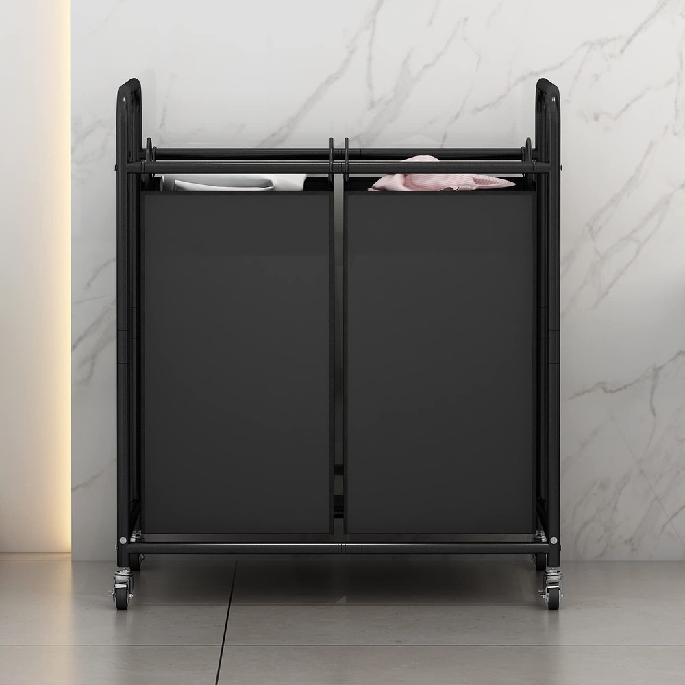 Laundry Sorter Basket 2 Bag Laundry Hamper Cart With Rolling Lockable Wheels And