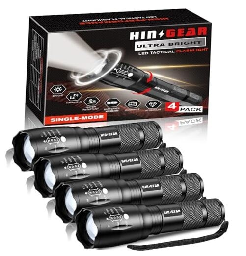1 Mode Flashlights Bright Zoomable LED Tactical Flashlight High 4 Pack Black