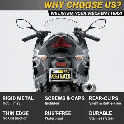 Premium Motorcycle Mirror License Plate Frame, Rust-Free Stainless Chrome