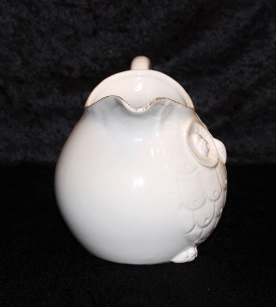 White Owl Pitcher Earthenware Pottery Savinio Designs Fall Cottagecore Décor 6"