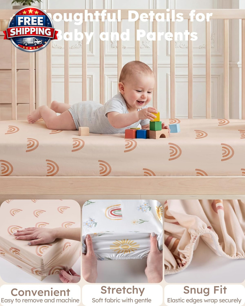 Soft Microfiber Baby Crib Sheets 2-Pack - Orange Rainbow, Fitted 52" x 28