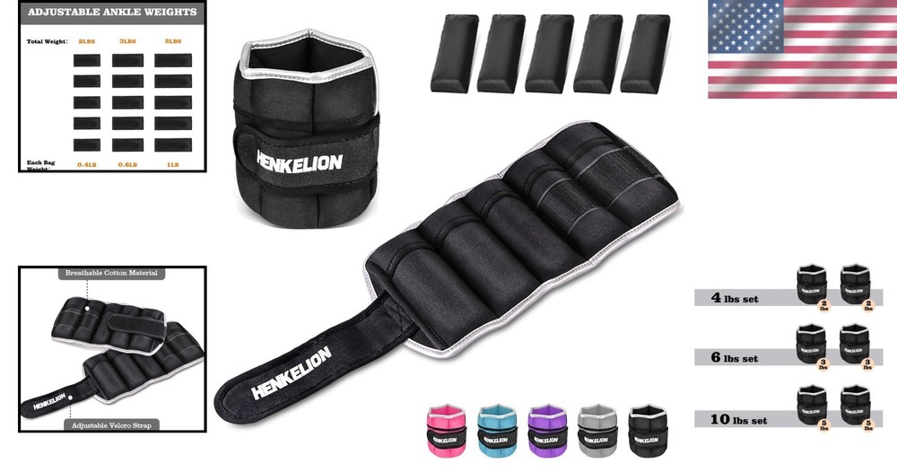 Dynamic 5 Lbs Adjustable Ankle & Wrist Weights - Perfect for Gym & Home Workouts