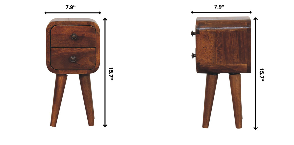 Solid Wood Extra Mini Curved Chestnut Nightstand, Solid mango wood