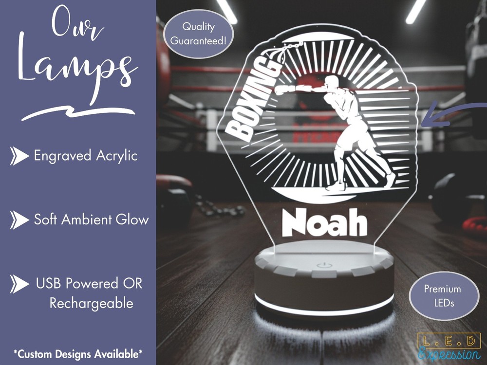 Personalized Boxing Night Light - Custom LED Lamp Gift for Fighter Training
