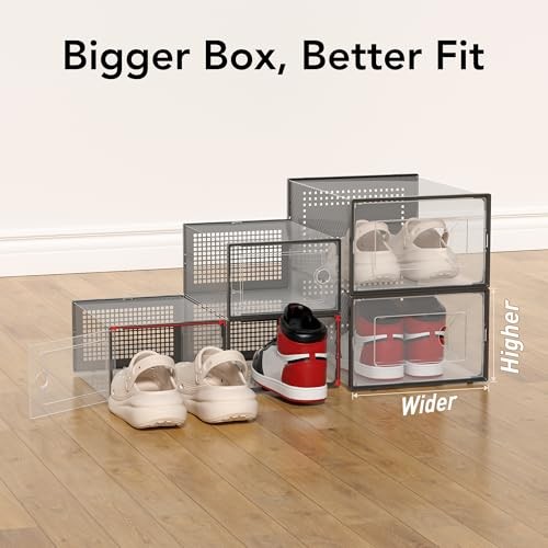 X-Large Shoe Storage Box Clear Plastic Stackable Shoe Organizer 15 Pack Black